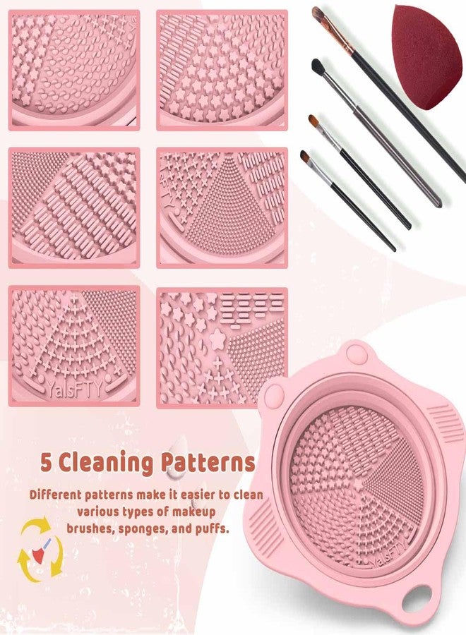 YalsFTY Foldable Silicone Makeup Brush Cleaner Pad Bowl, YalsFTY Portable Mat Scrubber Cleaning Tool for Makeup Brushes (Pink) - Image 3